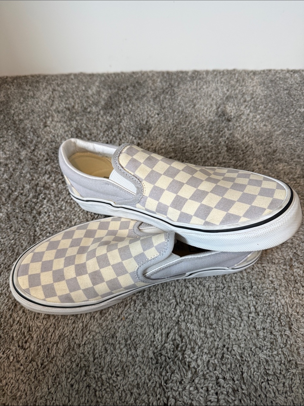 Vans Checkerboard Slip-On Sneakers in Gray & Cream